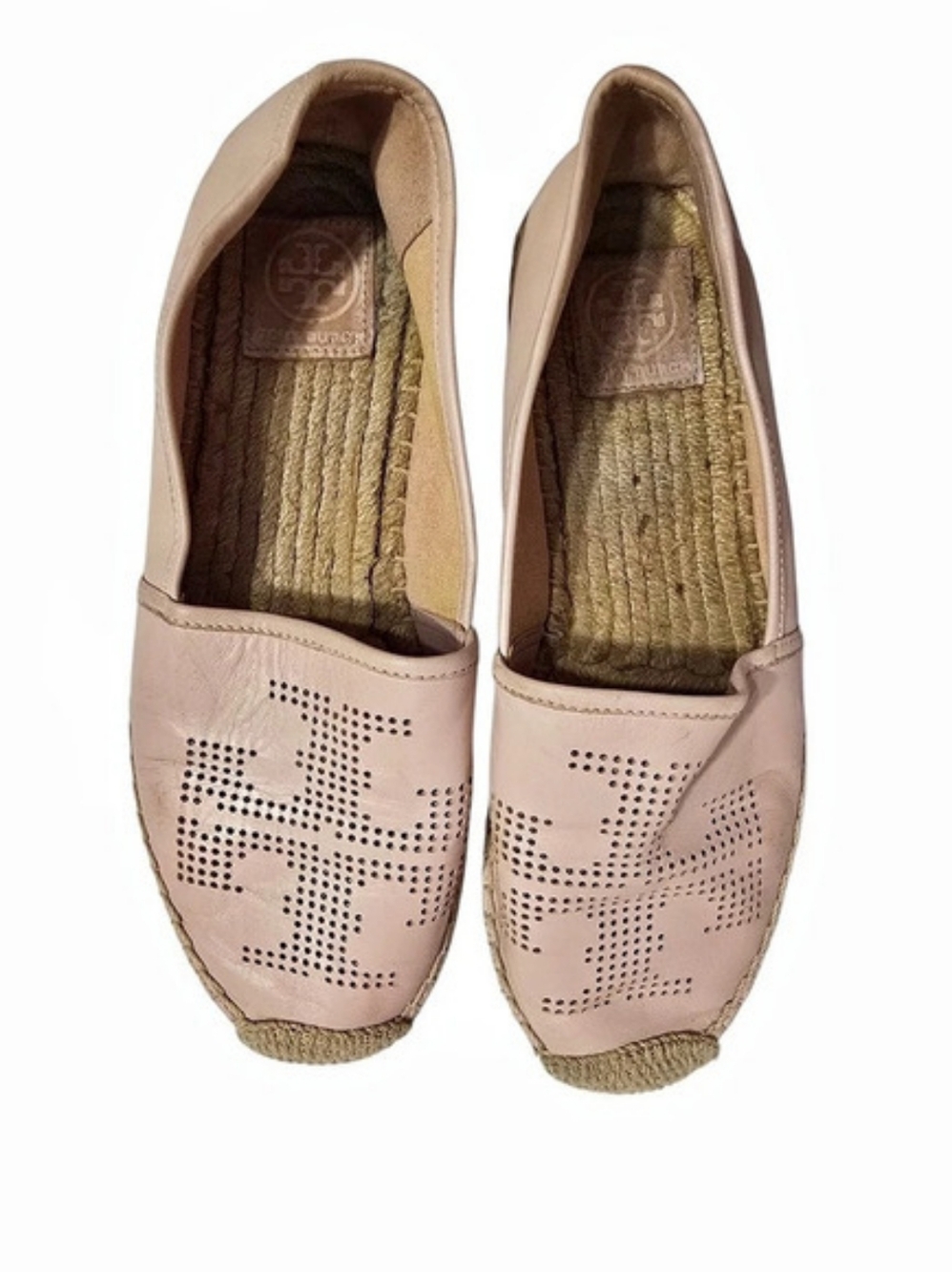 Tory Burch Perforated Logo Leather Espadrille Flat Pink Moccasins 9